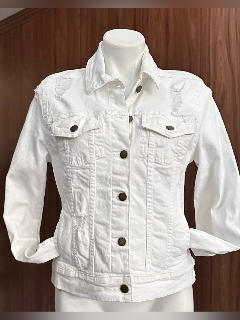 RED STAR White Distressed Denim Jacket  Size SMALL